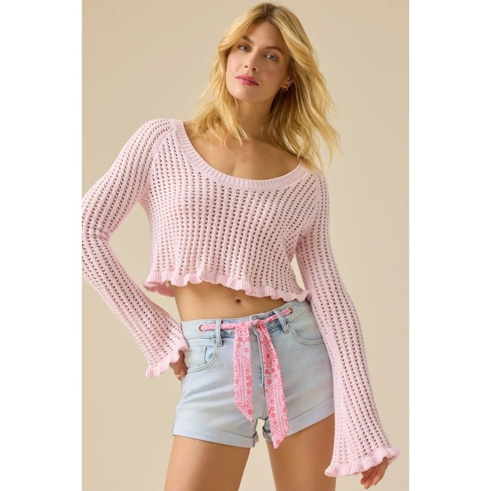 Altar'd State Light Wash Denim Shorts with Pink Scarf Belt Size Medium